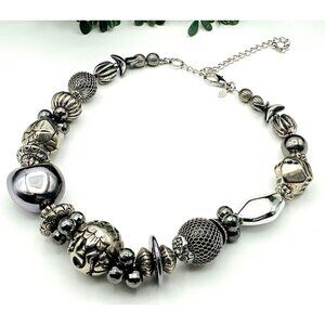 Vintage Metallic Silver Ornate Beaded Statement Necklace by Premier Designs